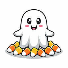Obraz premium Cute halloween trick or treat ghost candy corn cartoon design vector