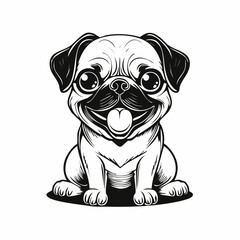 Adorable pug puppy sitting front view expressive eyes playful tongue out cute pet vector