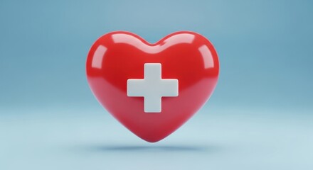 Obraz premium A red heart with a white cross on it against a blue background.
