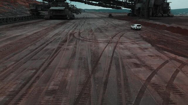 4K Drone Flight under Bucket Wheel Excavator 293 in Hambach Mine Germany