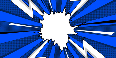 Blank comic cartoon purple background with thunder lightning, cartoon pop art style with empty dialog bubble