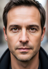 Fototapeta premium Intense Close-up Portrait of a Handsome Man Outdoors