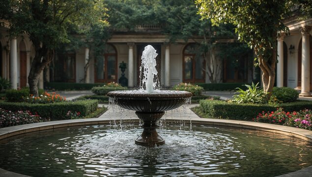 Gurgling water feature in an outdoor garden space - vertical view