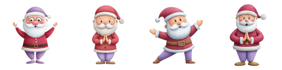 Obraz premium A cheerful collection of four Santa Claus characters displaying different joyful poses and expressions.