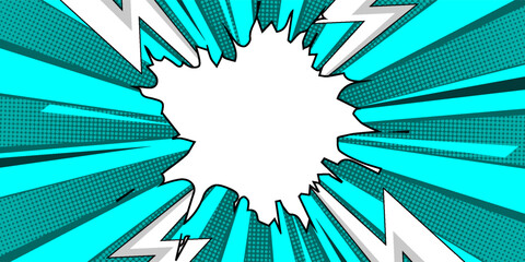 Blank comic cartoon purple background with thunder lightning, cartoon pop art style with empty dialog bubble