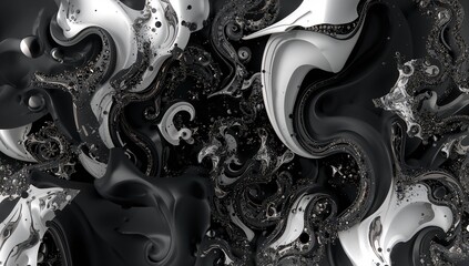 Abstract black and white 3D artwork featuring a mythical creature