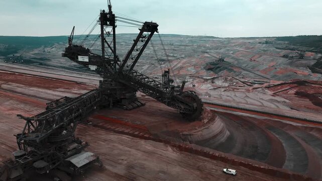 4K Drone Flight over Excavator 293 in Hambach Mine Germany