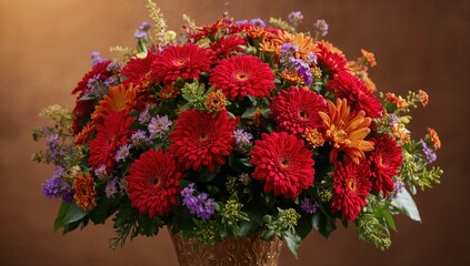Festive display featuring beautiful red chrysanthemums