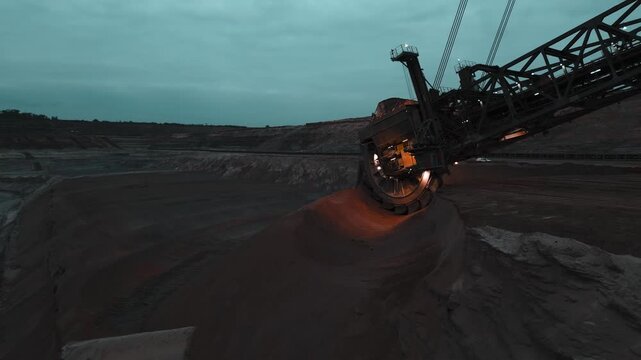 4K Drone View of Worlds largest Excavator 293 at Night