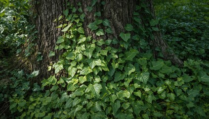 Fototapeta premium Ivy vines climbing up the bark of a tree