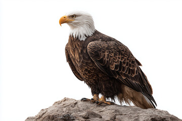 Fototapeta premium A bald eagle perched on a branch with a white background 