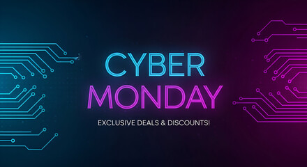 Cyber Monday exclusive deals are here for a limited time only so shop online for discounts with this vibrant digital promotion banner now