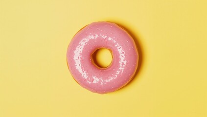 A delicious pink-glazed donut showcased from above on a bright yellow background, perfect for celebrating Donut Day.