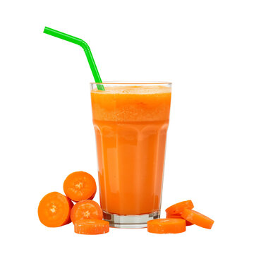 Fresh Carrot Juice with Straw and Carrot Slices &ndash; Transparent Background PNG for Healthy Food Design