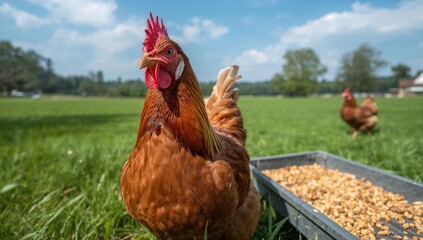 Fototapeta premium Content and healthy chicken on a poultry farm