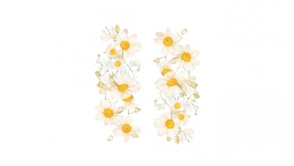 Double vertical chamomile arrangement on a white backdrop for packaging design