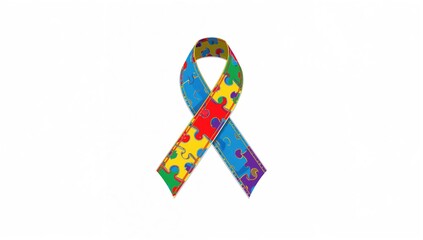 Commemorate Autism Awareness and Pride Day with a colorful Puzzle piece ribbon set against a clean background.