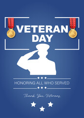 Veterans Day Template Design with US Flag and Soldier for Poster and Banner Vector Illustration. Honoring All Who Served. November 11