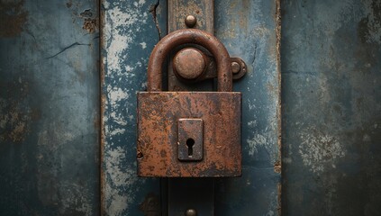 Rusty old door lock on a weathered surface