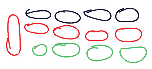 Hand Drawn Circle and Oval Marker Highlight Set on White Background