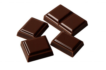 Obraz premium Broken dark chocolate pieces with shiny surface, delicious sweet dessert bar, tasty snack food ingredient, transparent background