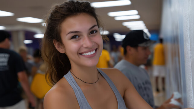 Young woman smiling while working on community mural project