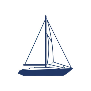 Simple blue sailboat icon isolated on a white background.