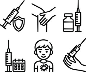 Vaccination and Immunization Icons  Outline Style Syringes for Healthcare Use