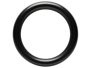 Single black rubber o-ring for sealing mechanical parts on a transparent background