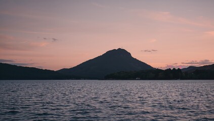 Naklejka premium Soft dusk on a mountain summit at twilight