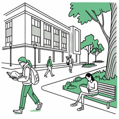 Vector art of students on campus