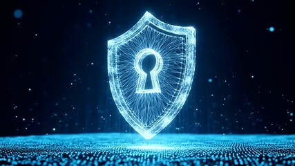Digital shield symbolizing cybersecurity, glowing against a dark background