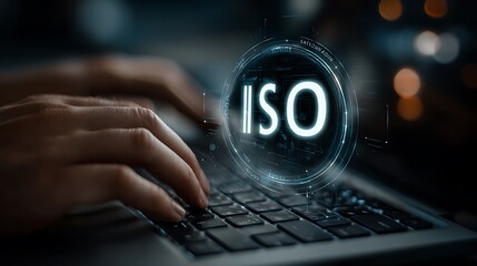 Typing on a laptop with a digital iso overlayed image