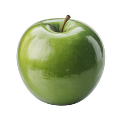Shiny Green Apple with Stem on Black Background fruit isolated on a transparent background