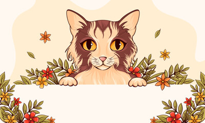 Cute cat with floral decorati...