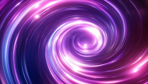 The illustration shows a digitally created image of concentric circles of purple and pink neon lights swirling inward.