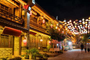 Night view of ancient Chinese city streets