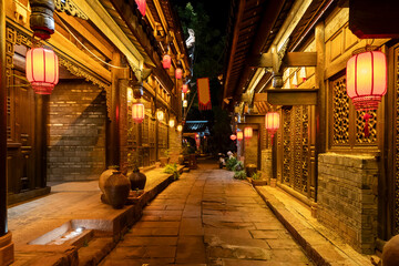Night view of ancient Chinese city streets
