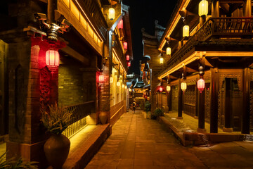 Night view of ancient Chinese city streets