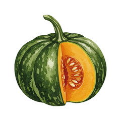 Watercolor-Style Pumpkin Illustration_Green