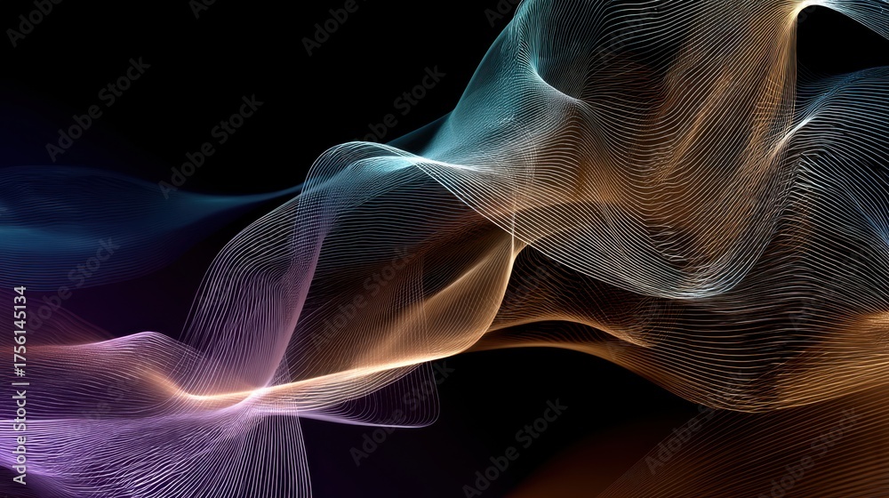 Wall mural abstract wave flow with colorful light trails creating a mesmerizing visual effect on a dark backgro