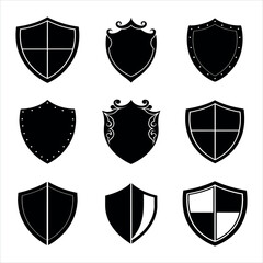  Shield Set Silhouette Vector illustration