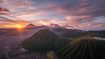 Sunrise captured from above at an active volcanic site in Southeast Asia