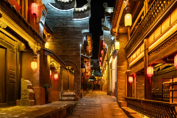 Night view of ancient Chinese city streets
