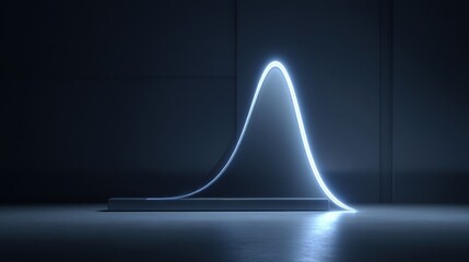 Illuminated curve representing statistical distribution in a dark space with dramatic lighting, showcasing the beauty of data visualization and analysis techniques