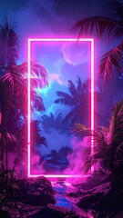 Neon Pink Frame Tropical Night Scene