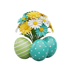Celebrate spring with delightful daisies and cheerfully decorated Easter eggs, perfect for adding a touch of seasonal joy to your projects and designs