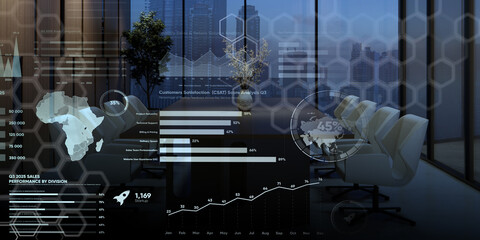 Statistical Working Data: Analyzing Financial Charts and Planning Strategy in Modern Boardroom