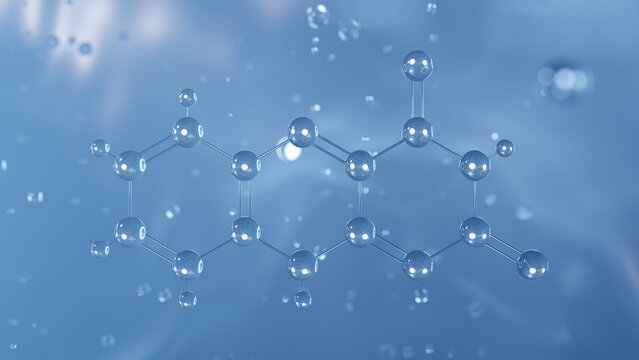 isoalloxazine molecular structure, 3d model molecule, heterocyclic compound structural chemical formula view from a microscope