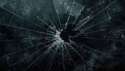 Shattered glass texture with cracked screen overlay and scratched dark laptop display